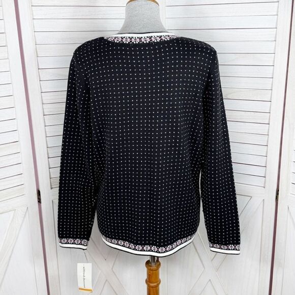 Alfred Dunner Embroidered Snowman Polka Dot Holiday Christmas Sweater Black S - Picture 4 of 11